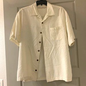 Tommy Bahama White Silk Hawaiian Collared Shirt